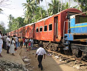 The wreck of atrain hit by the 2004 tsunami