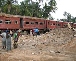 two thousand people were in the train when the high water from a tsunami crashed into it derailing it and killing many people. Sri Lank 2004
