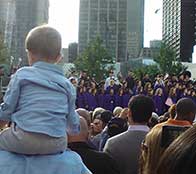 Audience looks on at the ceremony marking the tenth anniversary of the terror attacks on America