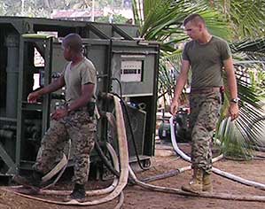 US Marines operate a water cleaning machine for victims of the 2004 tsunami in Sri Lanka