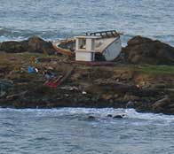 Boat wreckage from tsunami